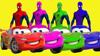 Цветные Тракторы Человек Паук и Супергерои Учим Цвета Мультики про Машинки