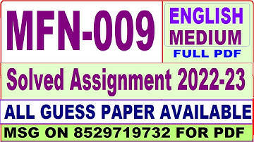 mfn 009 solved assignment 2022-23 / mfn 9 solved assignment in english / ignou mscdfsm