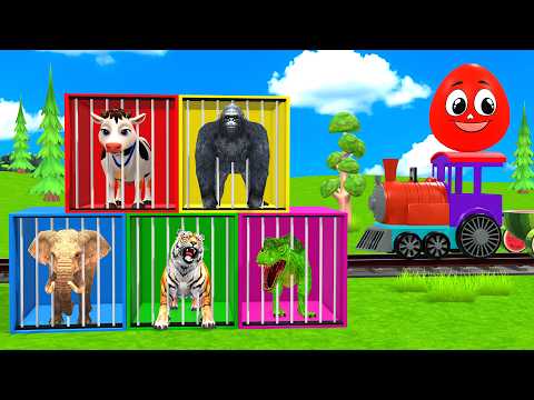 Long Slide Game with Dinosaur Lion Cow Hippopotamus Gorilla 3d Animal Game Funny 3d Animals