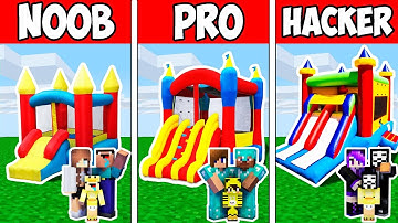 Minecraft NOOB vs PRO vs HACKER : FAMILY BOUNCY CASTLE BUILD CHALLENGE in Minecraft Animation