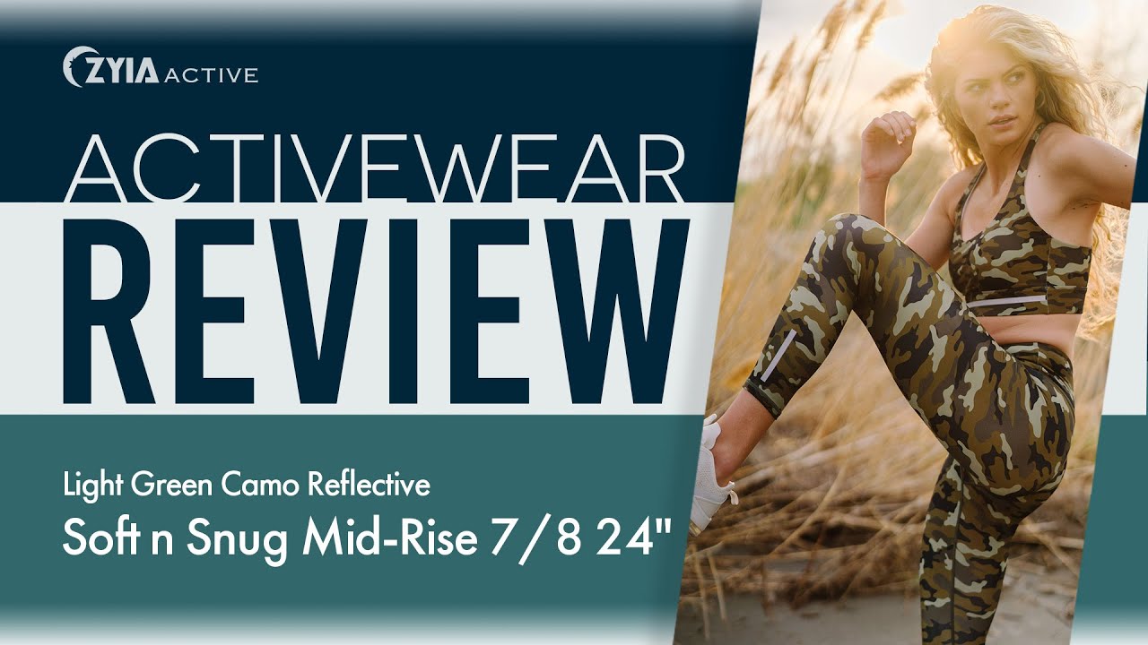 Zyia Activewear Review: Light Green Camo Reflective Soft n Snug Mid-Rise 7/8 24" 
