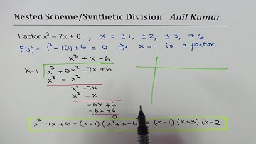 Factor x^3 - 7x + 6 using Long and Synthetic Division