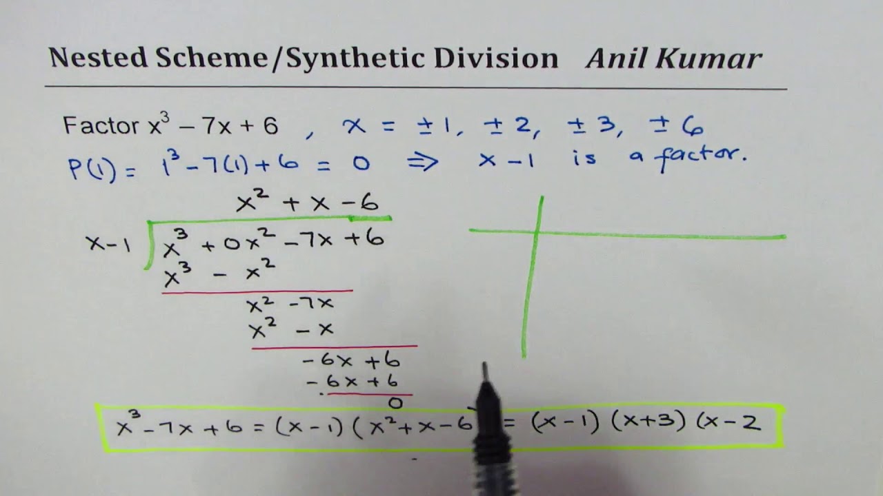 Factor X 3 7x 6 Using Long And Synthetic Division Youtube