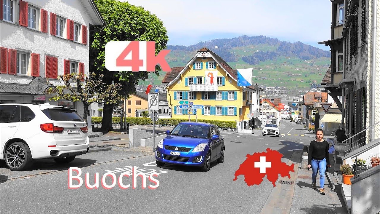SWITZERLAND - Buochs - GISWIL - LUNGERN - Walking Tour beautiful villages - hermosos pueblos - 4k