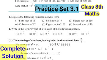 practice set 3.1 class 8th maths | chapter 3 indices and cube root std 8th maths State board