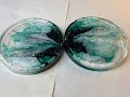 157 - Resin Art - Functional Coasters - Green & Gold Leaf  - Stunning Crackling Effects