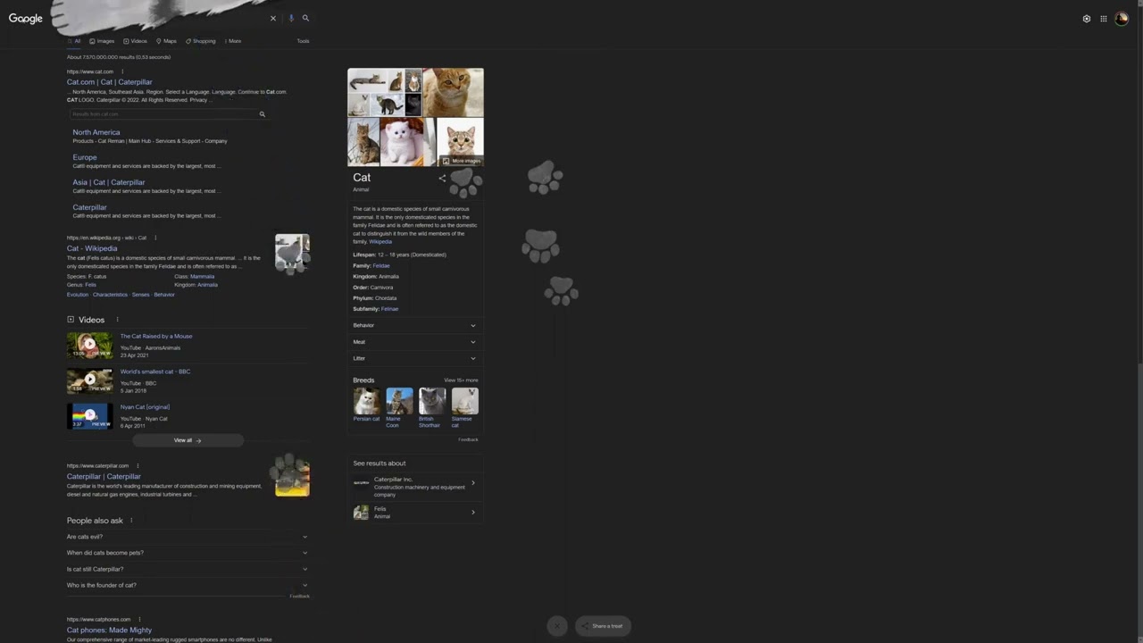 The Google Search Cat Mode! what happens when you touch the pawbutton