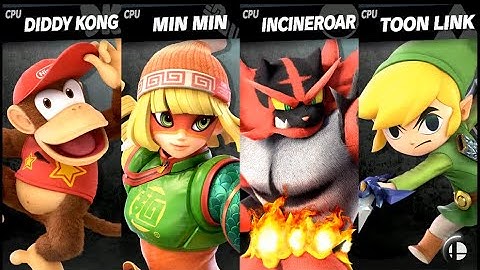 Diddy Kong VS Min Min VS Incineroar VS Toon Link LV 9 CPU Battle Super Smash Bros Ultimate
