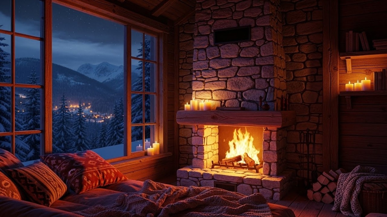 Soft Ambient Music + Mountain Cabin in Snow + Gentle Winter Wind + Deep Sleep ❄️🏔️