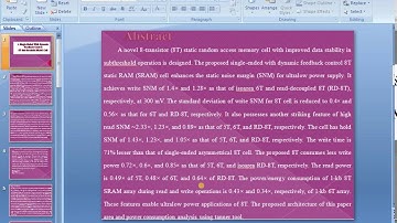 IEEE 2016 VLSI A SINGLE ENDED WITH DYNAMIC FEEDBACK CONTROL 8T SUB THRESHOLD SRAM CELL