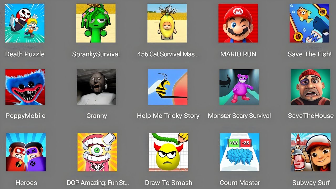 Roblox, Sprunki survival,Zombies Tsunami,Hcr 2,Subway Surf,Death Puzzle,Save The House,Free Fire 