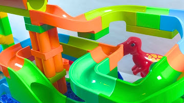 Satisfying Marble Run Building Blocks Coaster Dinosaur Run With Electric Spiral Elevator! ASMR