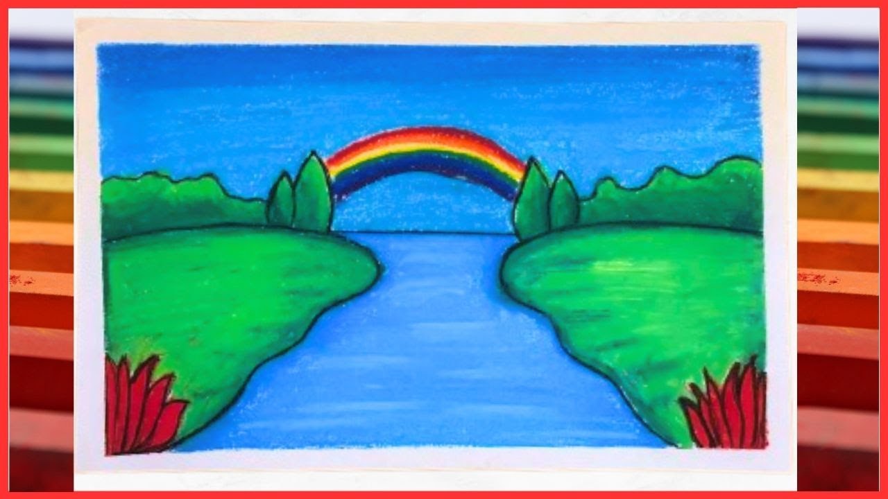 How to Draw Easy Scenery | Drawing Rainbow on the River Scenery Step by ...