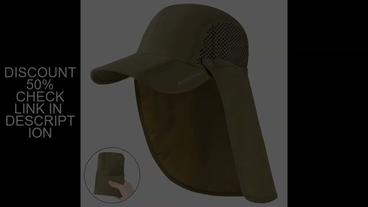 BASSDASH UPF 50+ Foldable Fishing Hat Baseball Cap with Removable Neck Flap Portable for Men Women G