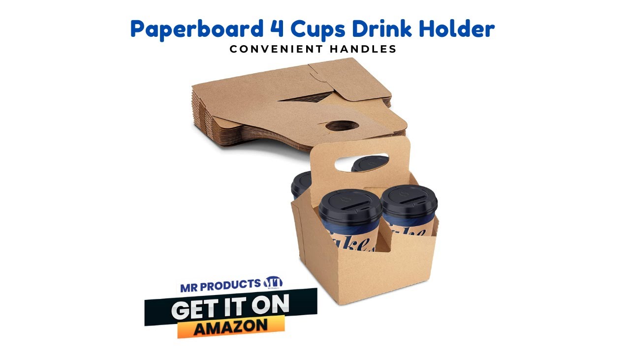 MT Products Kraft Paperboard 4 Cups Drink Holder with Handle