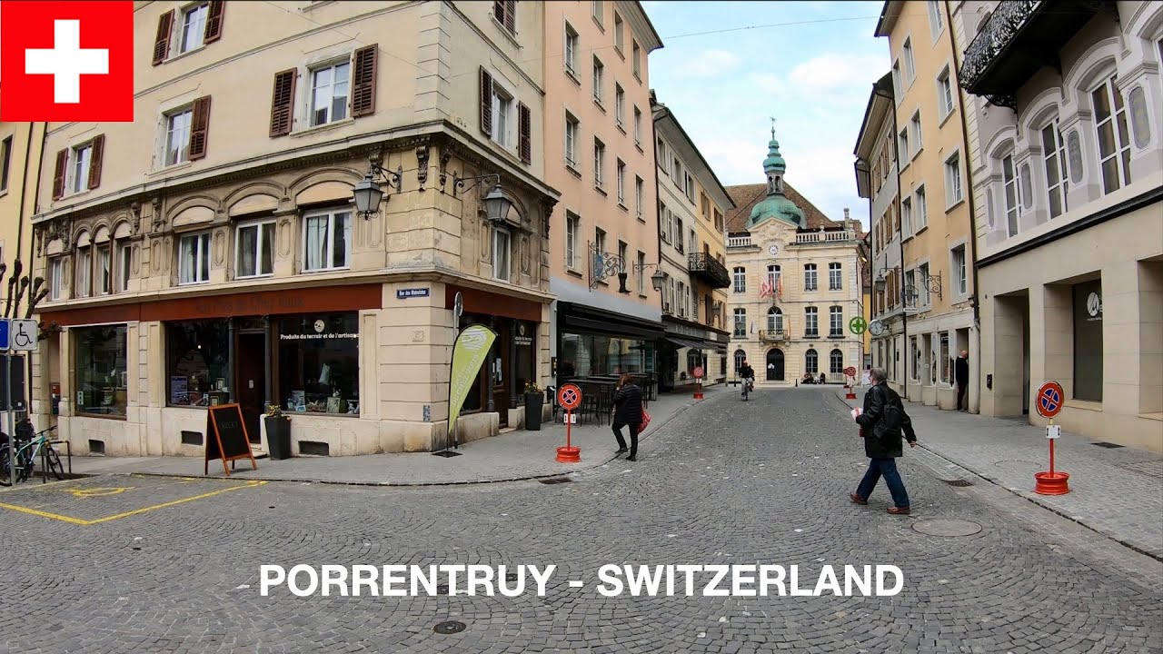 Porrentruy Old Town Walking Tour in Switzerland, Spring [4K]