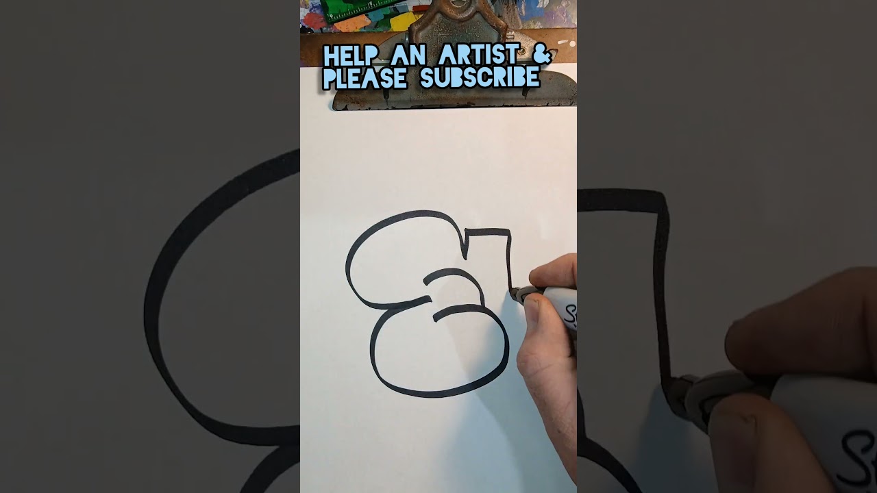 drawing letter E,  easy graffiti bubble style