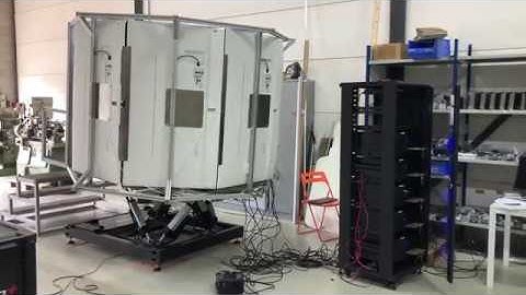 Test run of the Cessna 172 based Full Motion 6DOF TRC 472FGM flight simulator with control loading.