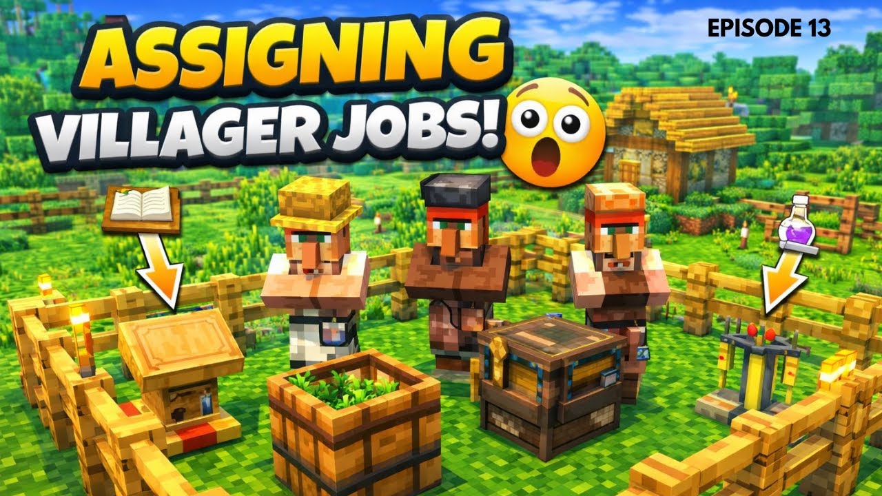 I Made a Safe Area & Assigned Villager Jobs! | Minecraft No Commentary EP 13
