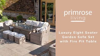 'Peony' Luxury Rattan 8 Seater Garden Sofa Set with Rectangular Fire Pit Table by Primrose Living