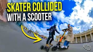 Skater Hit by A  Girl on a Scooter That Collided Directly With Him