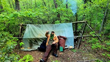 Turn Your Tarp Into a Cozy Bushcraft Shelter in High Winds! With A Cozy Woodstove