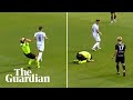 Instant regret referee drops to his knees after failing to play advantage