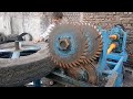 See how this tyre cutting machine works incredible tire recycling technology