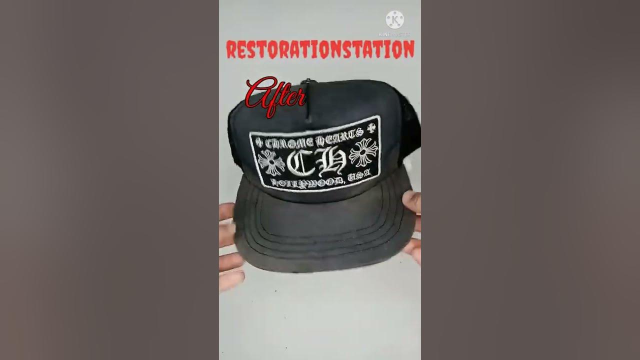 Chrome hearts trucker cap before and after restoration