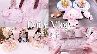 vlog ♡ pink filled days~ cute cafe, clothing haul, pack my bag, gacha, sanrio, sushi date