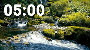 5 Minute Countdown Timer with Alarm and Calm Music to Study or Relax by - Forest Waterfall