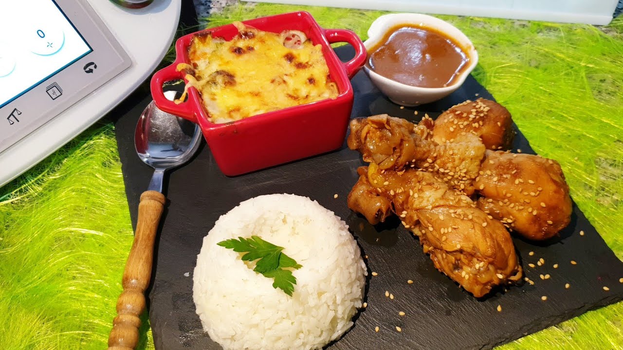 poulet miel citron 🍗🍗🍗riz a la vapeur 🍚et gratin de légumes🍲🥦🥔🥕