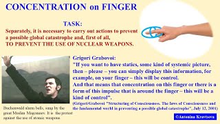 CONCENTRATION on FINGER.  It is  the protest against the use of NUCLEAR weapons.