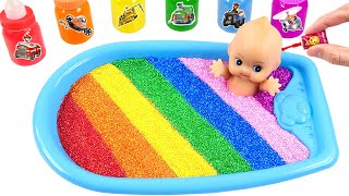 Satisfying Video l How to Make Rainbow Bed Pool WITH Mixed Slime INTO Polish Tubs Cutting ASMR #111