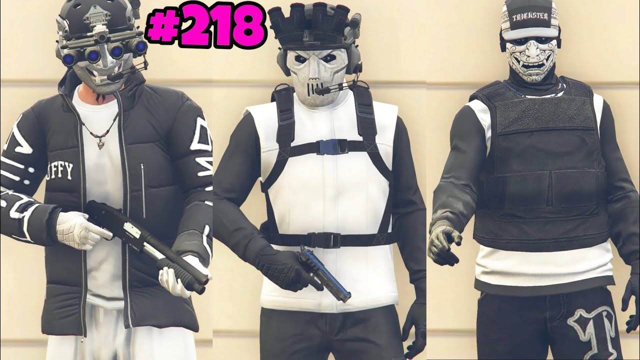 GTA V - 5 Easy Tryhard Outfits Tutorial #218 (White & Black 2025