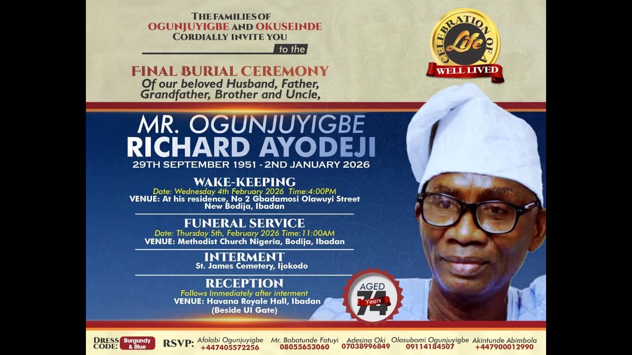 CELEBRATION OF LIFE..RECEPTION OF MR. OGUNJUYIGBE RICHARD AYODEJI
