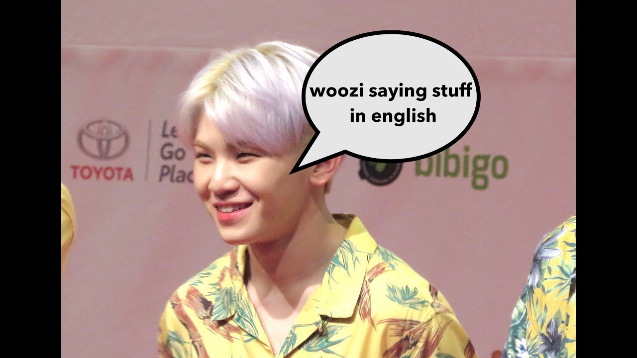 a compilation of woozi saying stuff in english