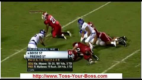Bad Ass Linebacker Hit on QB -- boise state vs fresno state 2009 | 10 th ranked BSU Wins