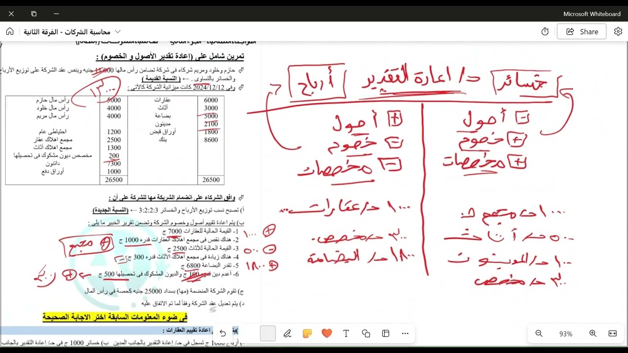 محاسبة الشركات - الفرقة الثانية -تمارين إنضمام و إنفصال شريك