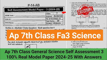 💯real 7th class science Fa3 question paper and answers 2025|Ap 7th science self assessment 3 paper