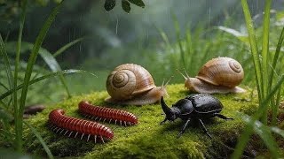 The Amazing World‼️A Peaceful Moment in a Millipede, Snail, and Rhino Beetle Meeting #rareencounters