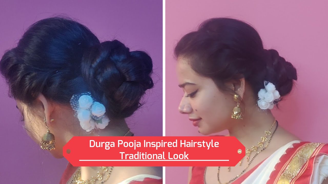 Bun Hairstyle With Donut For Indian Festivals, Durga Puja, Karwachauth,  Wedding, Functions, Saree - YouTube | Bun hairstyles, Office hairstyles,  Indian festivals