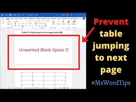 How to prevent word table jumping to next page [solved]: 4 Problems and their solution