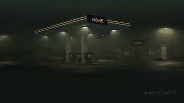 Foggy Night GAS STATION Realistic Scene Animation / Blender 3.4 #aesthetic #fog #night #gasstation