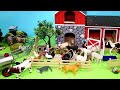 Fun farm diorama and barnyard animal figurines