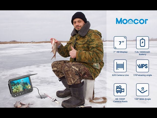 MOOCOR Underwater Fishing Camera, 45°/90°/180° Portable Video Fish Finder  Camera [Easy to Use] 1200TVL Ice Fishing Camera, 12pcs IR & 12pcs LED White