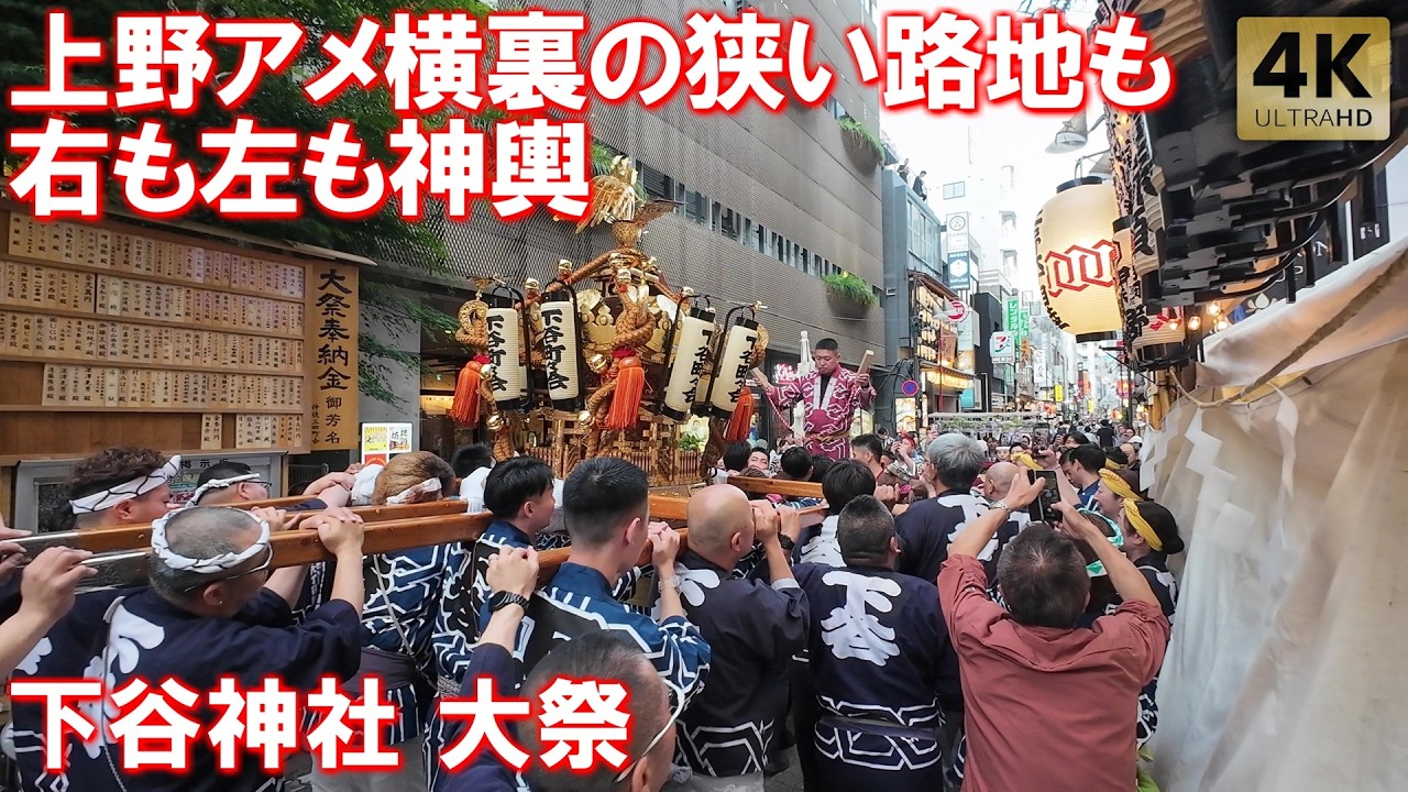 The narrow alleys of Ueno are lined with Mikoshi on both sides
