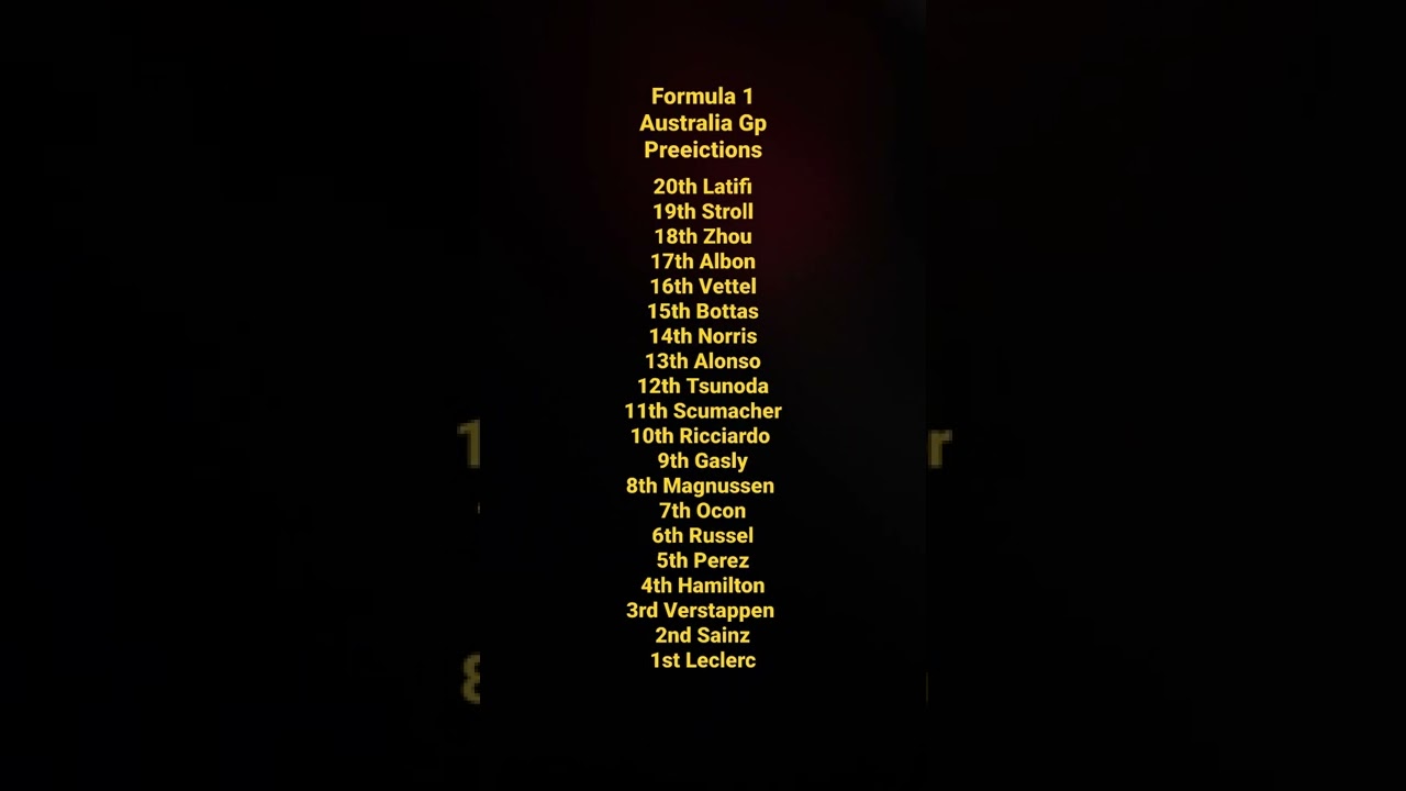 F1 Australian Gp Predictions 