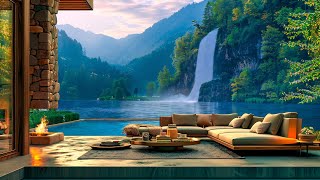 Morning Coffee Porch Ambience with Soothing Jazz Piano Music  Relaxing Fireplace & Nature Sounds