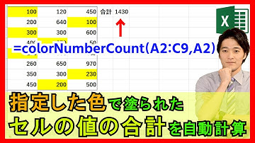 ExcelVBA【実践】色付けしたセルの値の合計を求める関数を作成！集計に便利！【解説】
